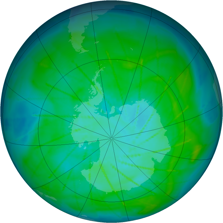 Antarctic ozone map for 09 January 2010